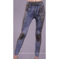 Seamless Ladies Newspaper Print Leggings Blue Jean Leggings